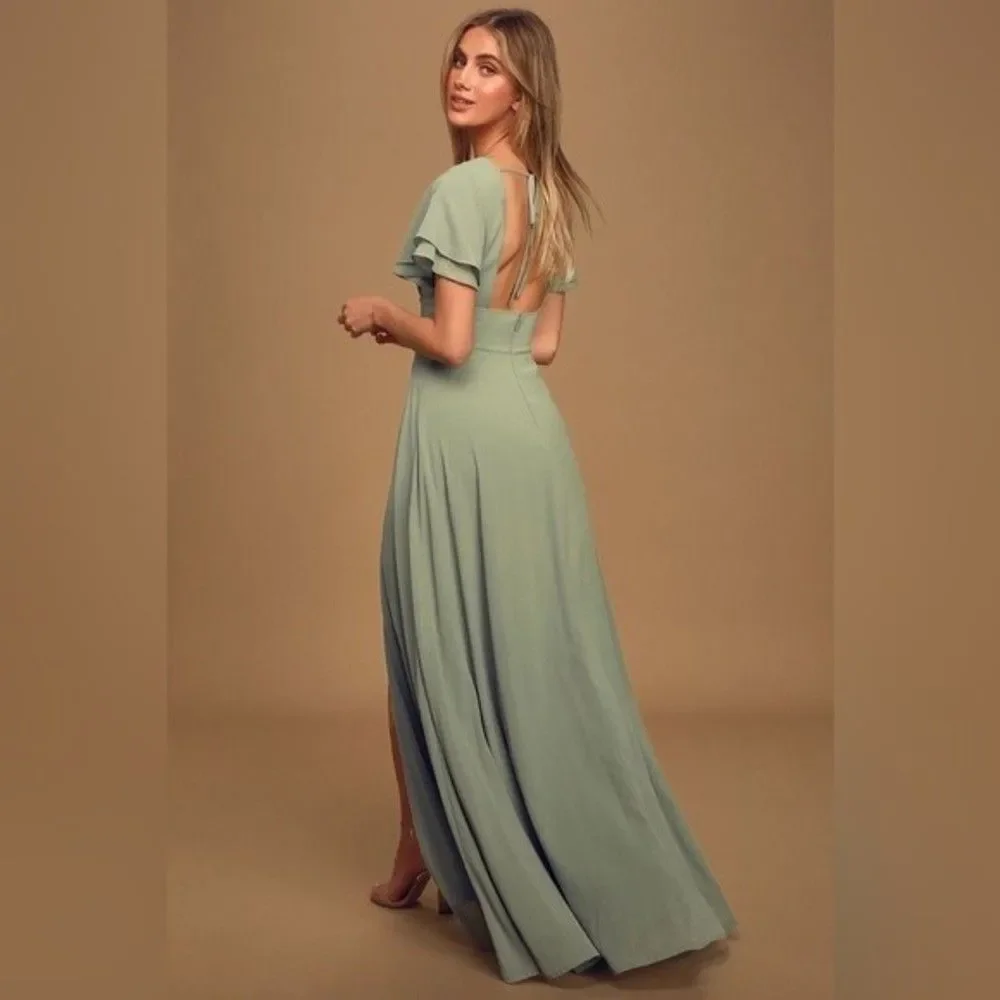 SOLD NWT Lulus Promise Of Love Sage Brush Flutter Sleeve Maxi Dress Size 2X - Picture 11 of 16
